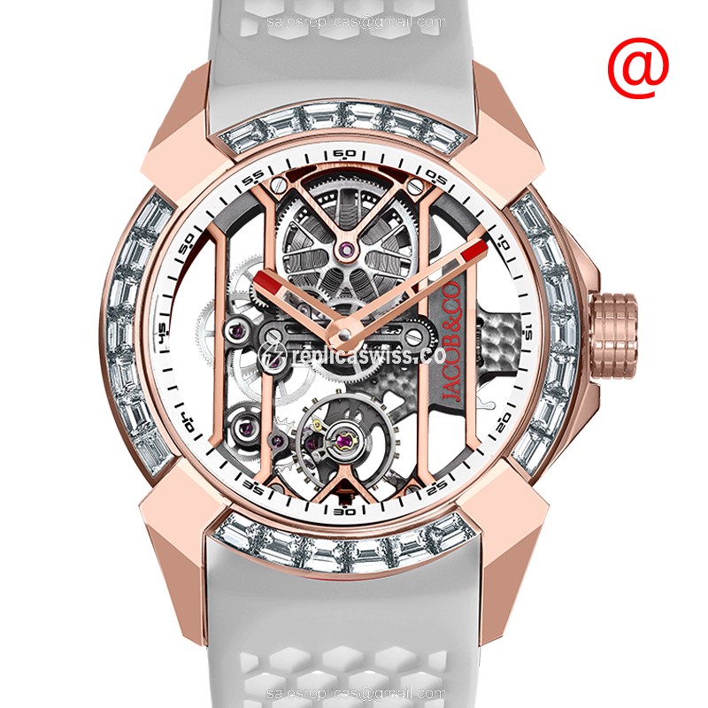 Jacob & Co. EX100.40.LD.OW.A EPIC X - Manual Wind - 18kt Rose Gold - Skull Dial - White Rubber Strap - Luxury Replica EPIC X Watch