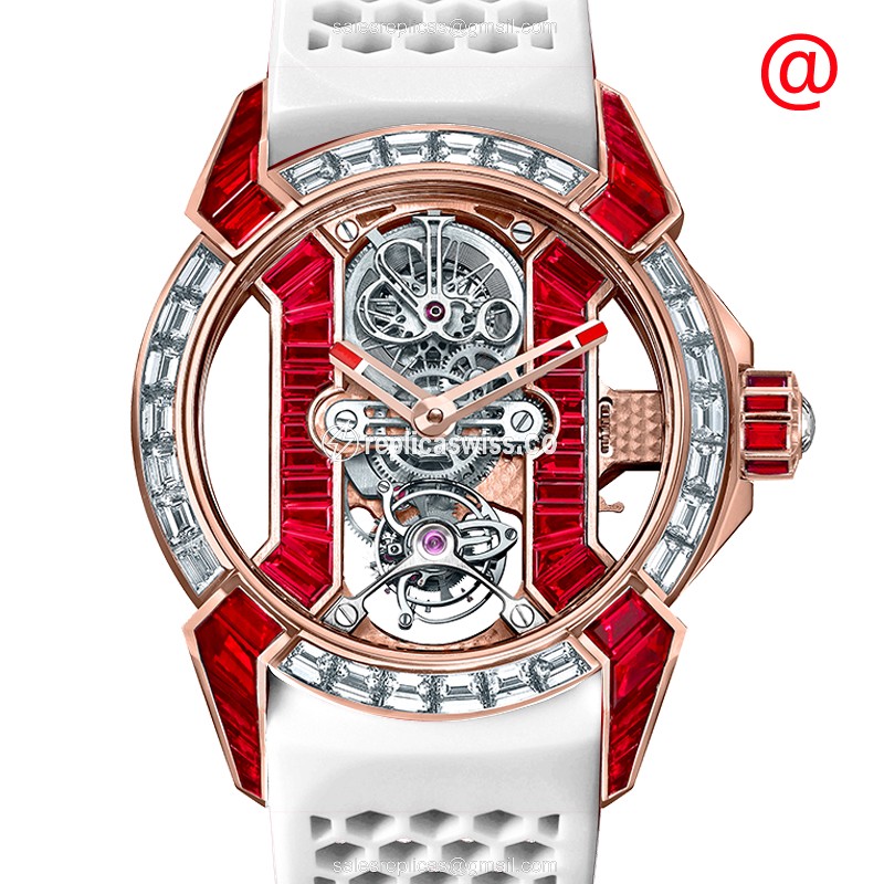 Jacob & Co EX500.40.BD.BR.ALB4A EPIC X - Manual Wind - 18kt Rose Gold - Skull Dial - White Rubber Strap