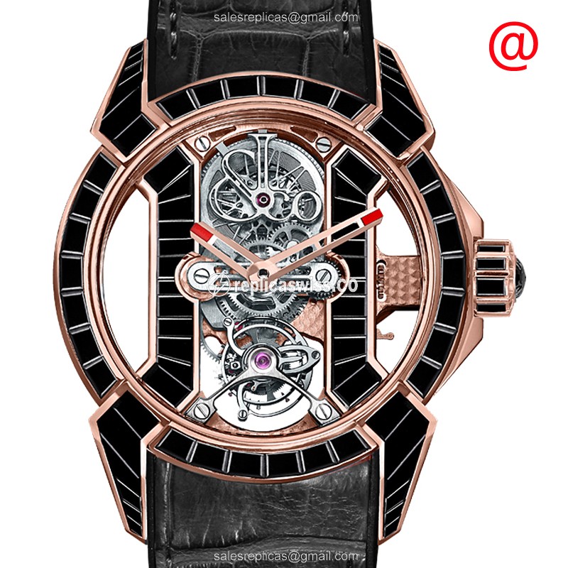Jacob & Co EX500.40.BS.BS.ALA4A - Manual Wind - 18kt Rose Gold - Black Dial - Black Strap - Luxury Replica EPIC X Watch