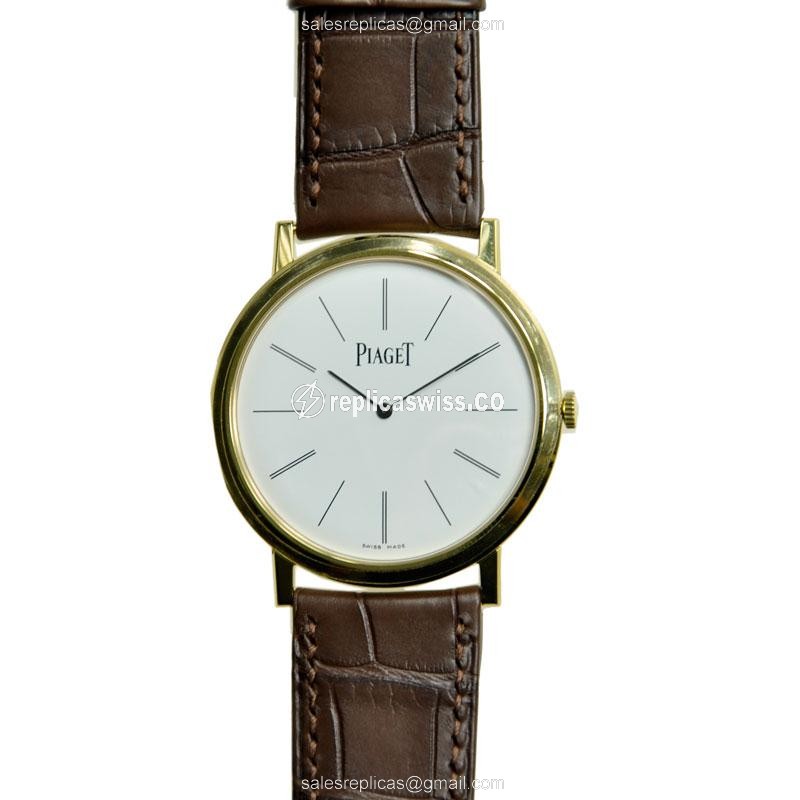 Piaget ALTIPLANO Replica - Manual - 18kt Yellow Gold - White Dial - Brown Alligator Buckle - Luxury Replica ALTIPLANO Watch