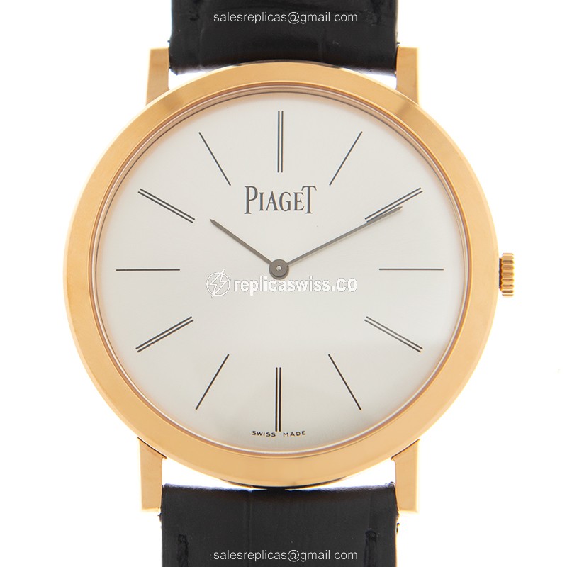 Piaget Altiplano Replica - Manual - 18kt Rose Gold - Silver Dial - Alligator Black Buckle - Luxury Replica ALTIPLANO Watch
