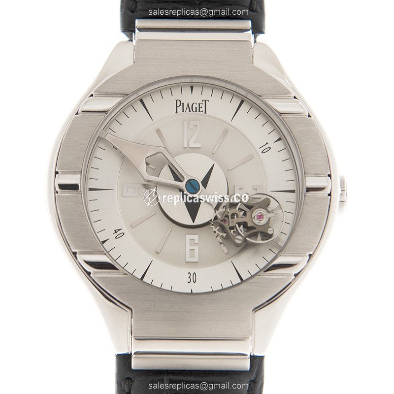 Piaget Polo Replica - Manual Wind - 18kt White Gold - Silver Dial - Black Alligator Strap