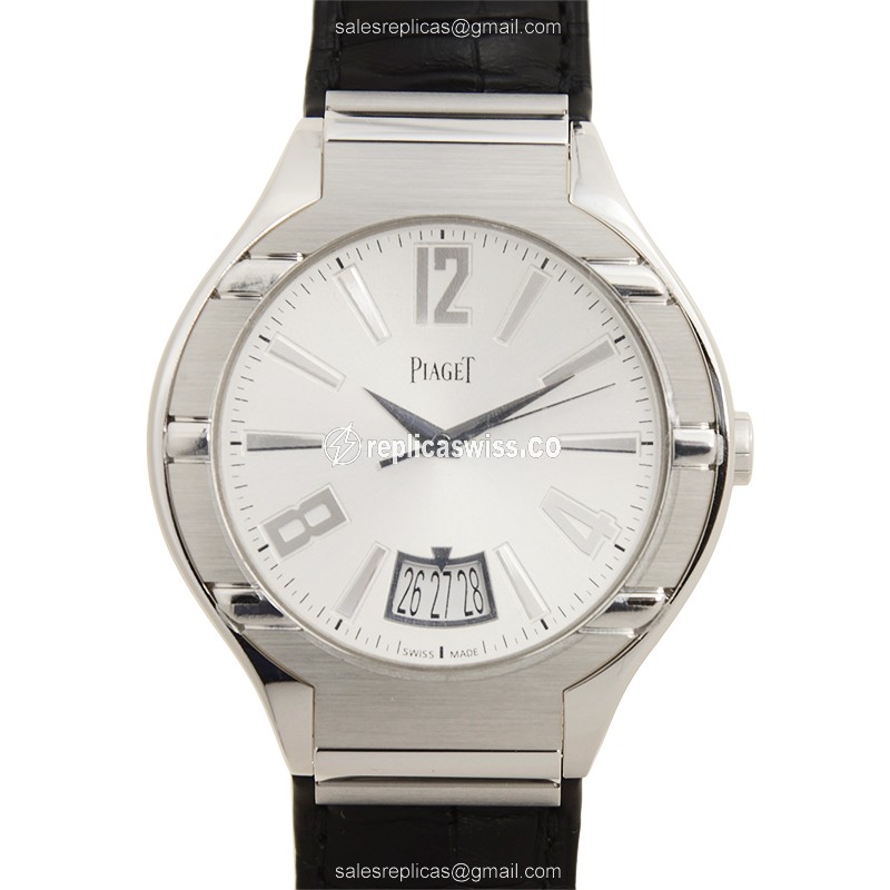 Piaget Polo Automatic 18kt White Gold - Silver Dial - Black Alligator Strap - Luxury Replica POLO Watch