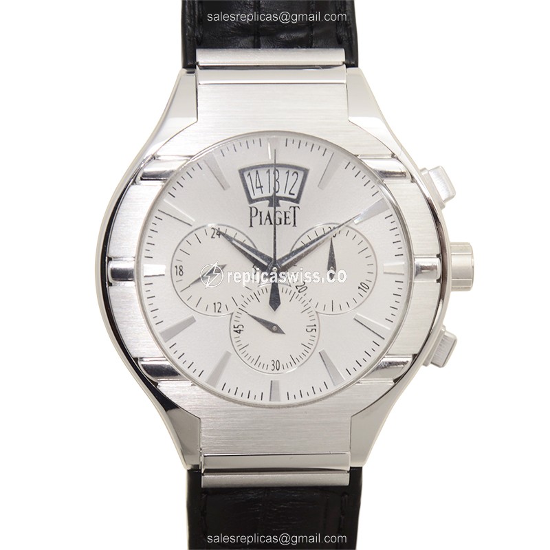Piaget POLO Replica - Automatic 18kt Gold - Silver Dial - Black Alligator Strap