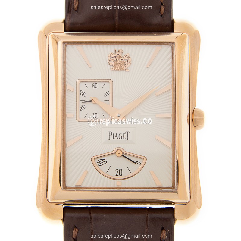 Piaget Replica EMPERADOR - Automatic - 18kt Rose Gold - Silver Dial - Brown Alligator Strap