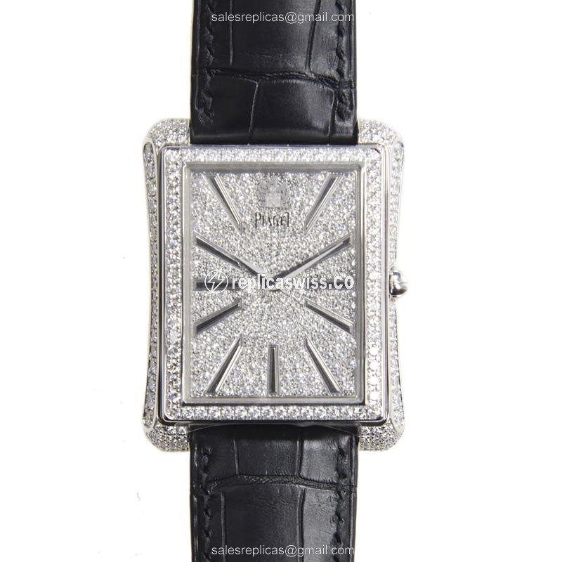 Piaget Replica - EMPERADOR Automatic - 18kt White Gold - Diamond - Silver Dial - Black Alligator Strap - Luxury Replica EMPERADOR Watch
