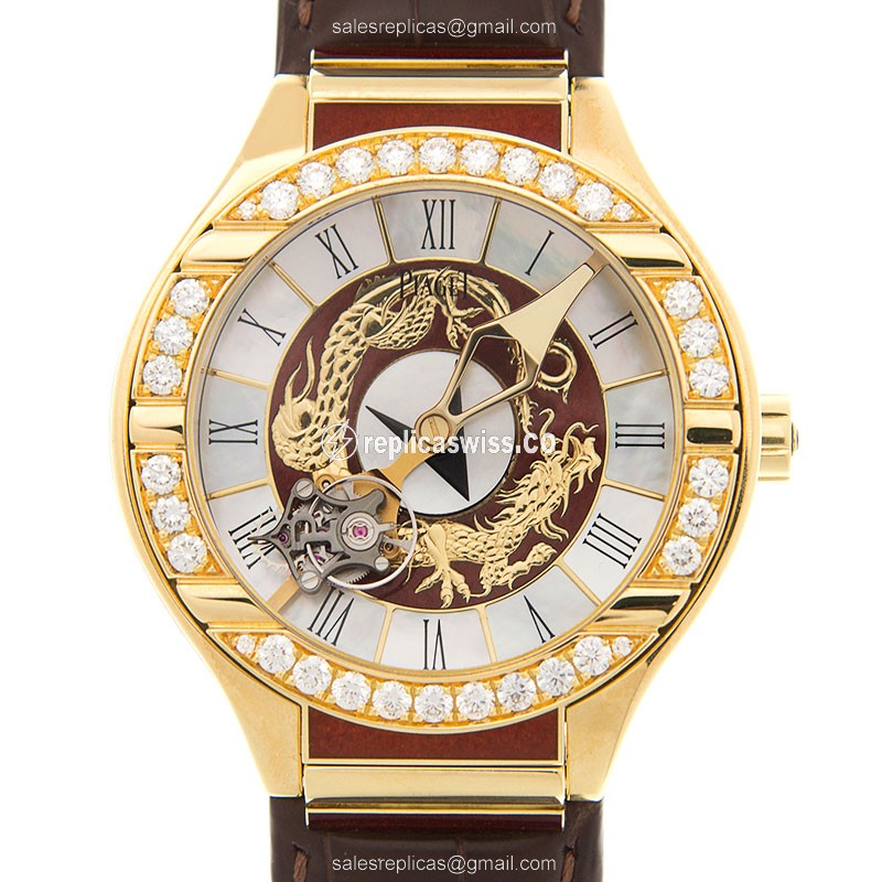 Piaget Polo Manual Wind 18kt Gold - White Dial - Brown Alligator Strap - Luxury Replica POLO Watch