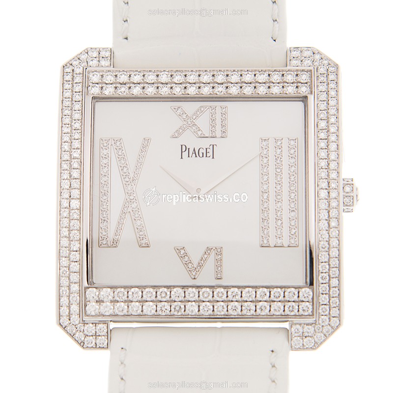 Piaget Limelight Replica - Automatic - 18kt White Gold - Diamond - White Dial - Leather Strap