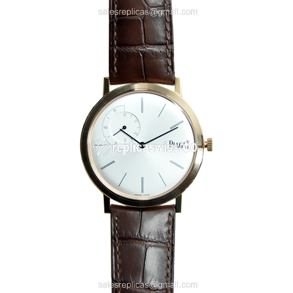 Piaget ALTIPLANO Replica - Manual Wind - 18kt Rose Gold - Silver Dial - Brown Alligator Strap - Luxury Replica ALTIPLANO Watch
