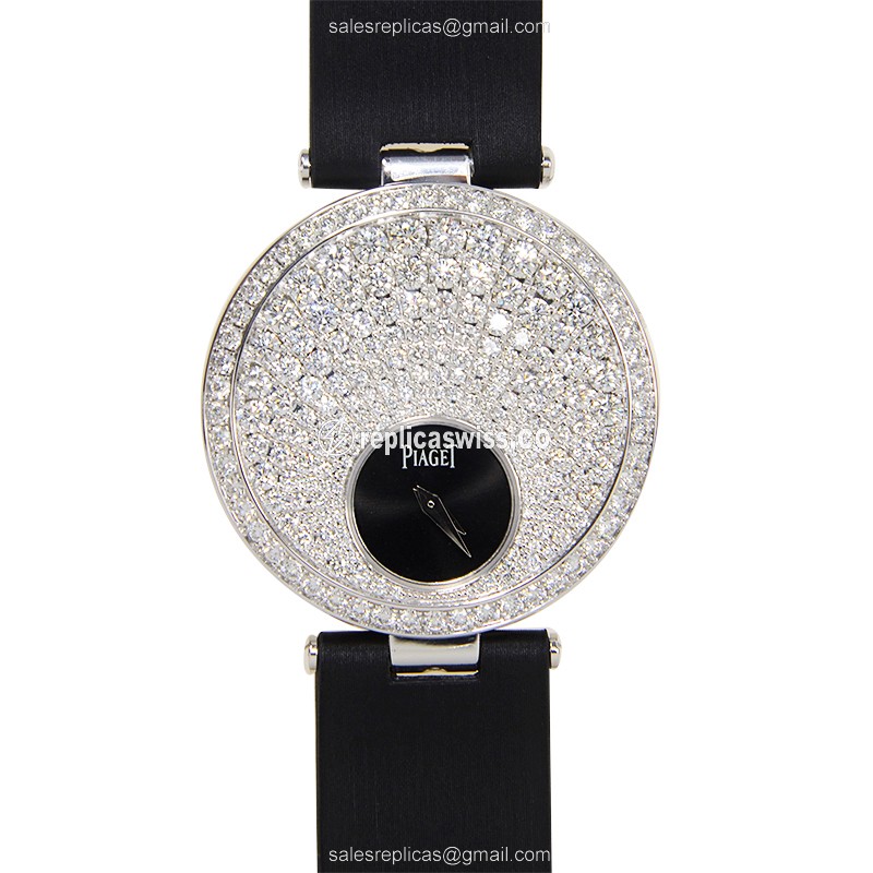 Piaget LIMELIGHT Replica - Quartz - 18kt Gold - Silver Dial - Black Silk Strap