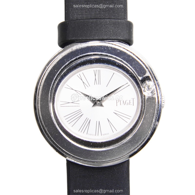 Piaget POSSESSION Replica - Quartz - 18kt White Gold - Silver Dial - Black Satin Strap