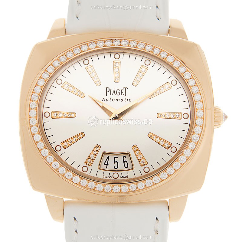 Piaget Limelight Replica - Automatic - 18kt Rose Gold - Diamonds - White Dial - Brown Alligator - Luxury Replica LIMELIGHT Watch