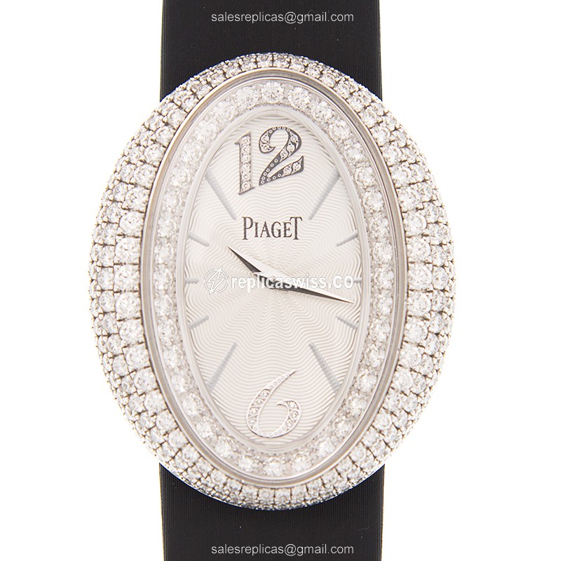 Piaget LIMELIGHT Quartz - 18kt White Gold - Diamond Silver Dial - Black Leather Strap - Buckle Clasp