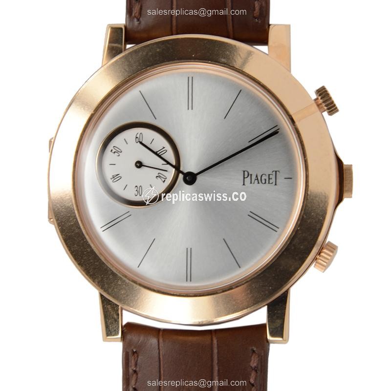 Piaget ALTIPLANO Replica - Manual Wind - 18kt Rose Gold - Silver Dial - Brown Alligator Strap - Luxury Replica ALTIPLANO Watch