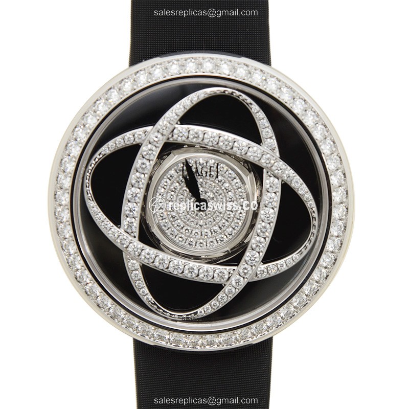 Piaget Limelight Quartz 18kt White Gold - Diamond Clasp - Black Silk Strap