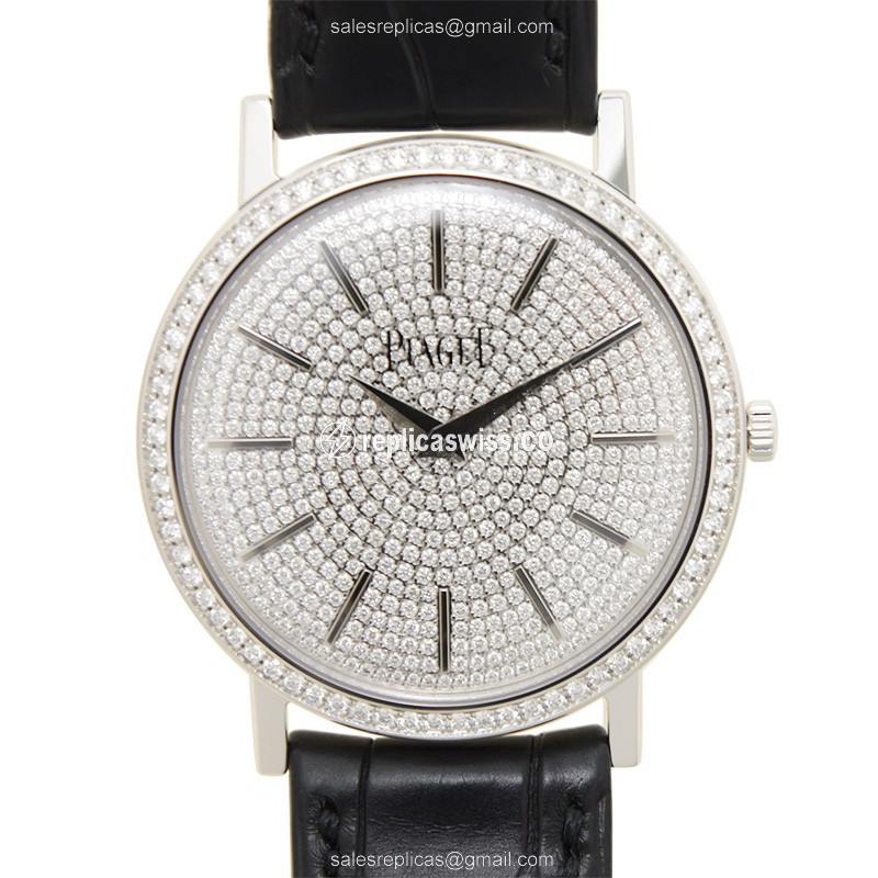 Piaget ALTIPLANO Replica - Manual - 18kt White Gold - Diamond - Silver Dial - Alligator Black Strap - Luxury Replica ALTIPLANO Watch