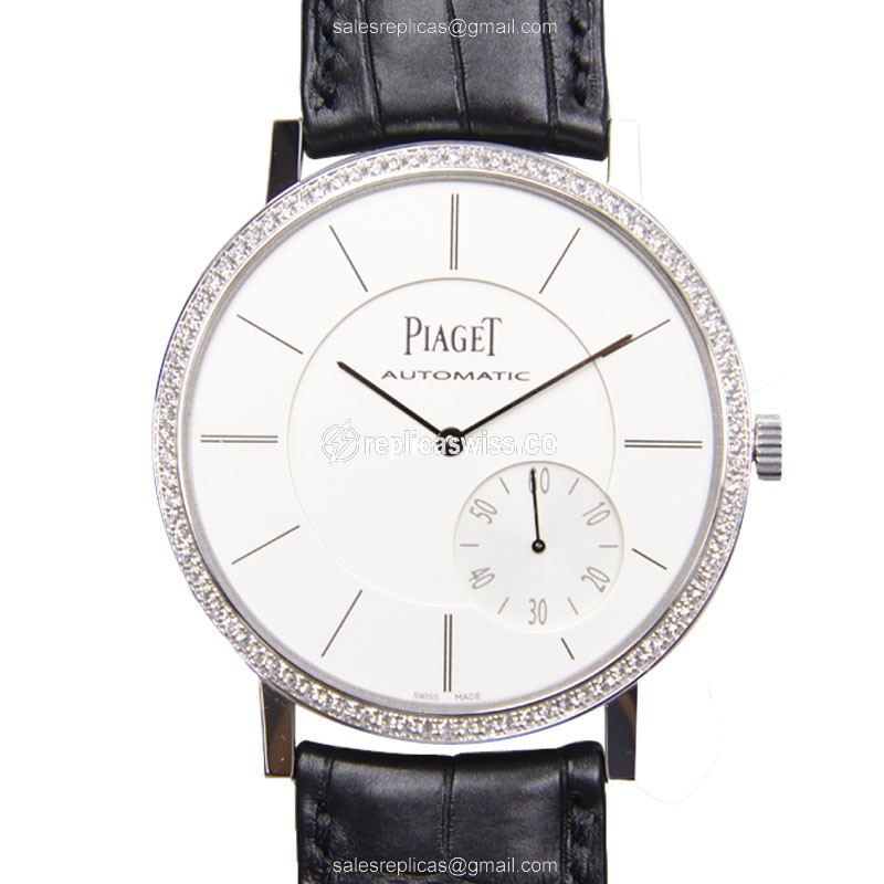 Piaget Altiplano Replica - Auto 18kt White Gold - Diamond White Dial Alligator Black Buckle - Luxury Replica ALTIPLANO Watch