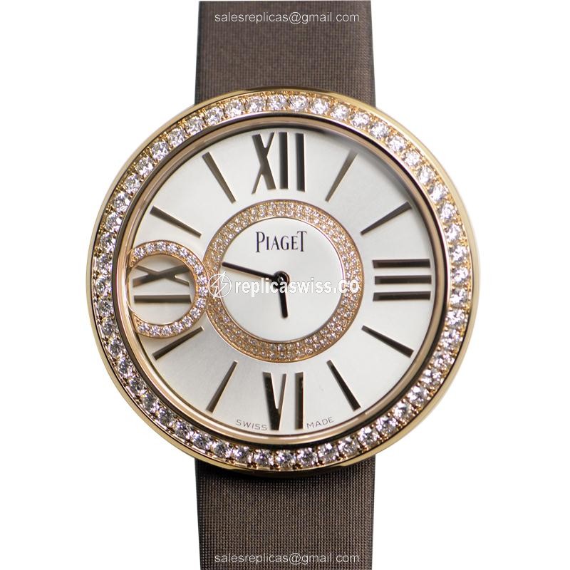 Piaget LIMELIGHT Quartz 18kt Rose Gold & Diamond - White Dial - Silk Brown Strap