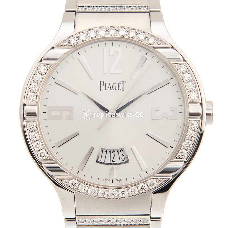 Piaget Polo Replica - Automatic - 18kt White Gold - Diamond - Silver Dial