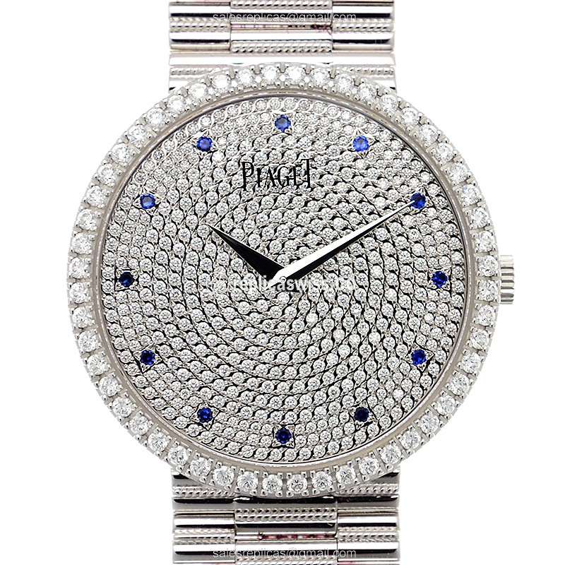 Piaget Tradition Replica - Manual Wind - 18kt White Gold - Diamond Set - Silver Dial - 18k Diamond Strap