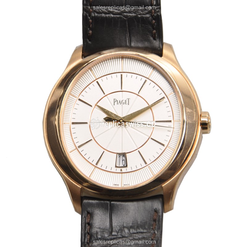 Piaget G0A37110 Replica - Automatic - 18kt Rose Gold - White Dial - Alligator Black Strap