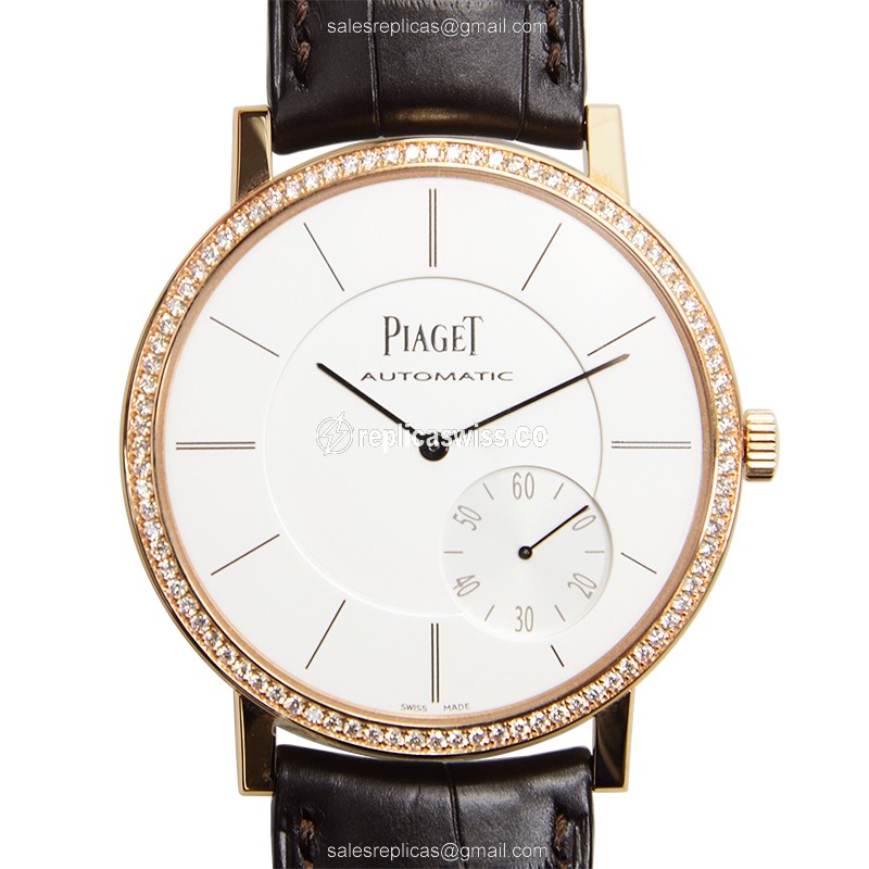 Piaget ALTIPLANO Replica - Automatic 18kt Rose Gold - Diamond Silver Dial - Brown Alligator Buckle - Luxury Replica ALTIPLANO Watch