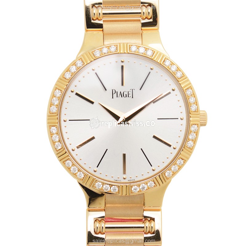 Piaget DANCER Replica - Quartz - 18kt Rose Gold Case - Diamond - Silver Dial - Gold Strap - Luxury Replica DANCER Watch