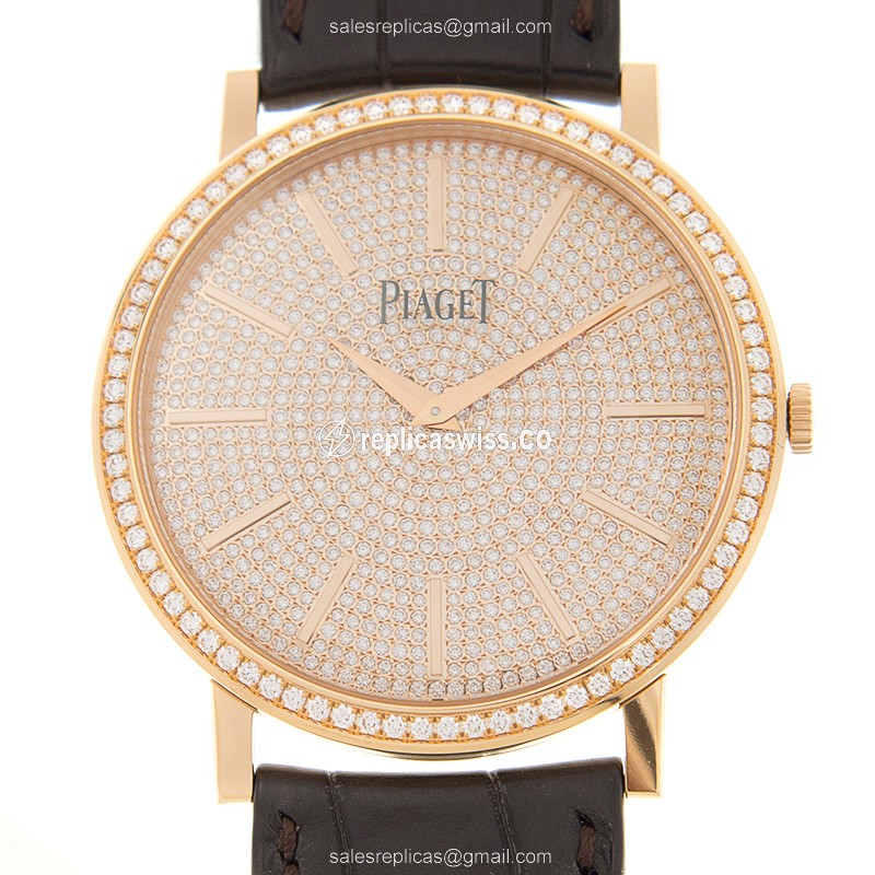 Piaget ALTIPLANO Replica - Manual - 18kt Rose Gold - Diamond Dial - Brown Alligator Strap - Luxury Replica ALTIPLANO Watch