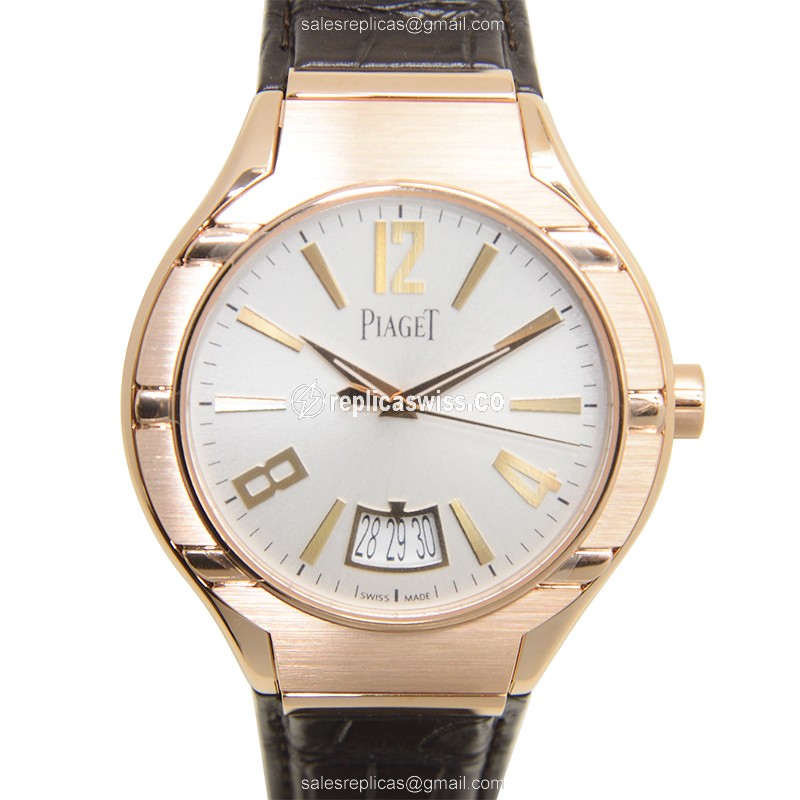 Piaget POLO Replica - Automatic 18kt Rose Gold - Silver Dial - Brown Alligator Strap - Luxury Replica POLO Watch