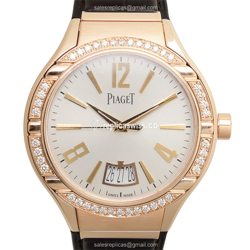 Piaget Polo Replica - Automatic - 18kt Rose Gold - Diamond Accents - White Dial