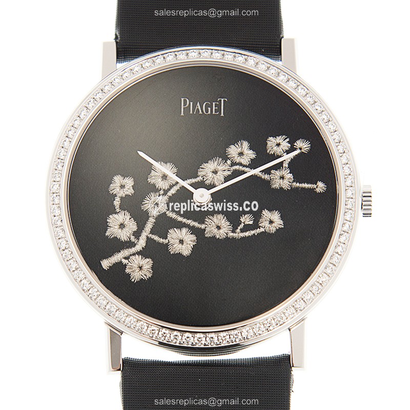 Piaget ALTIPLANO Replica - Manual - 18kt White Gold - Diamond - Black - Satin Black Buckle - Luxury Replica ALTIPLANO Watch