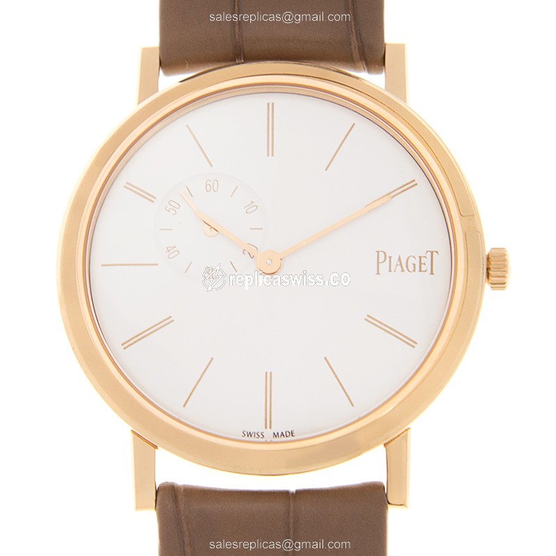 Piaget Altiplano Replica - Manual Wind - 18kt Rose Gold - White Dial - Brown Alligator Strap - Luxury Replica ALTIPLANO Watch