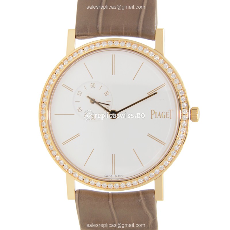 Piaget ALTIPLANO Replica - Manual Wind - 18kt Rose Gold & Diamond - White Dial - Brown Alligator Buckle - Luxury Replica ALTIPLANO Watch