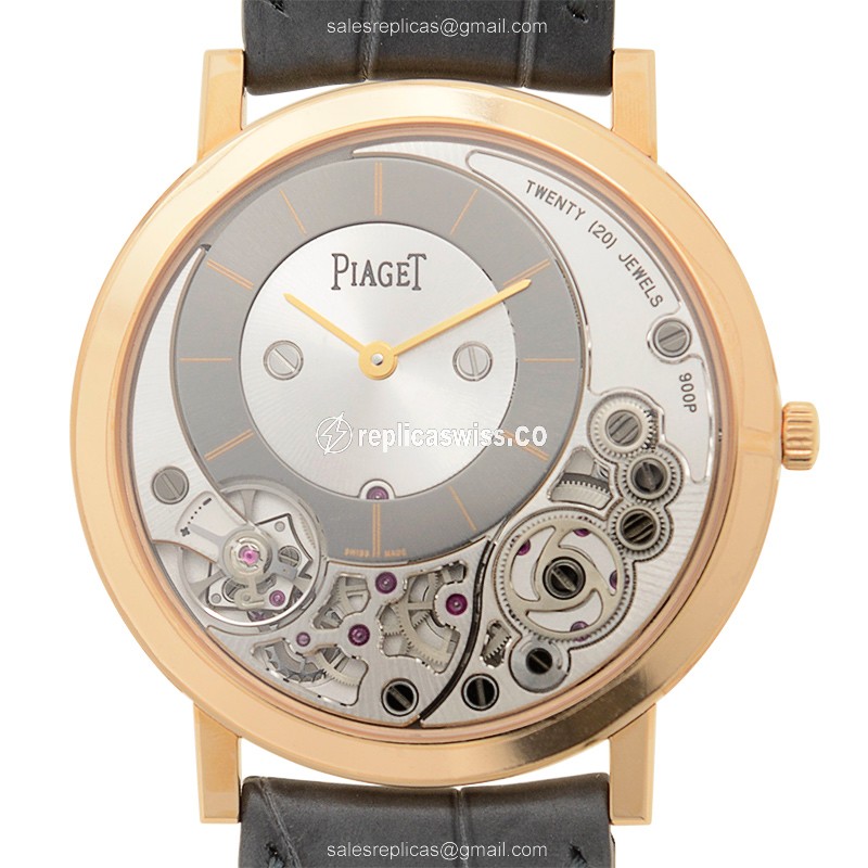 Piaget ALTIPLANO Replica - Manual - 18kt Rose Gold - Gray Dial - Alligator Black Strap - Buckle Clasp - Luxury Replica ALTIPLANO Watch