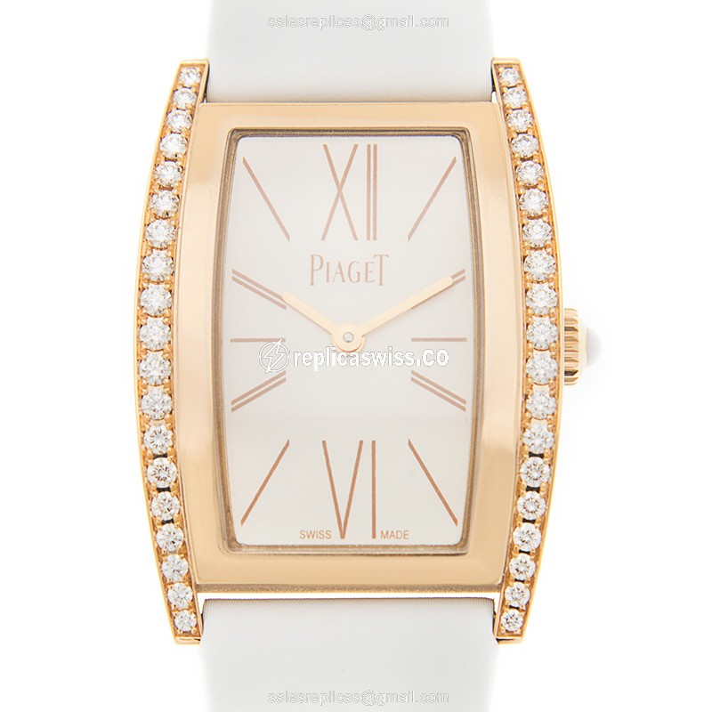 Piaget Limelight Replica - Quartz - 18kt Rose Gold - White Dial - Fabric Strap