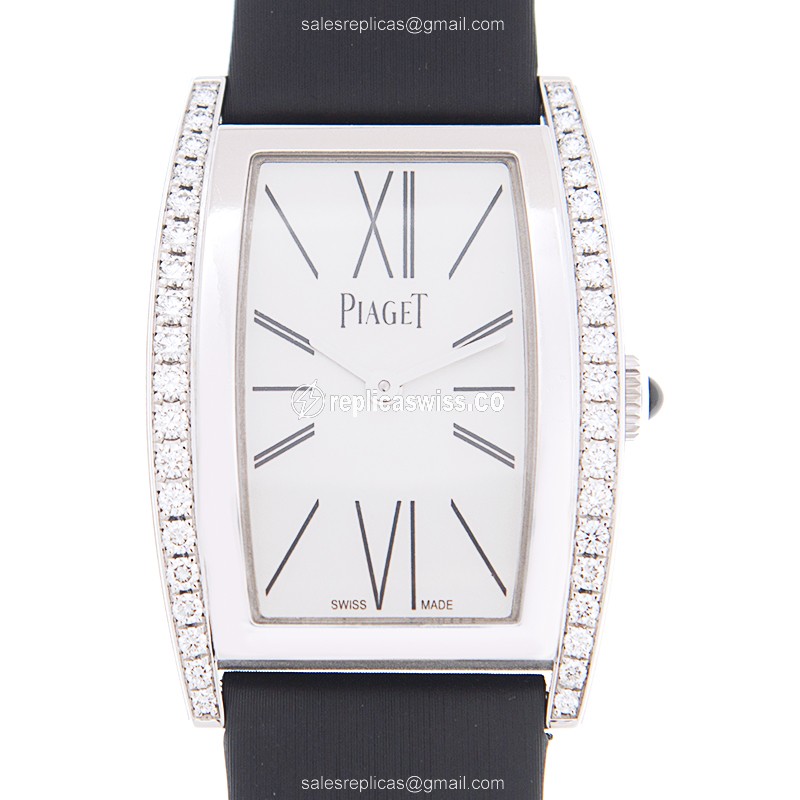 Piaget Limelight Replica - Quartz - 18kt White Gold - White Dial - Silk Black Strap