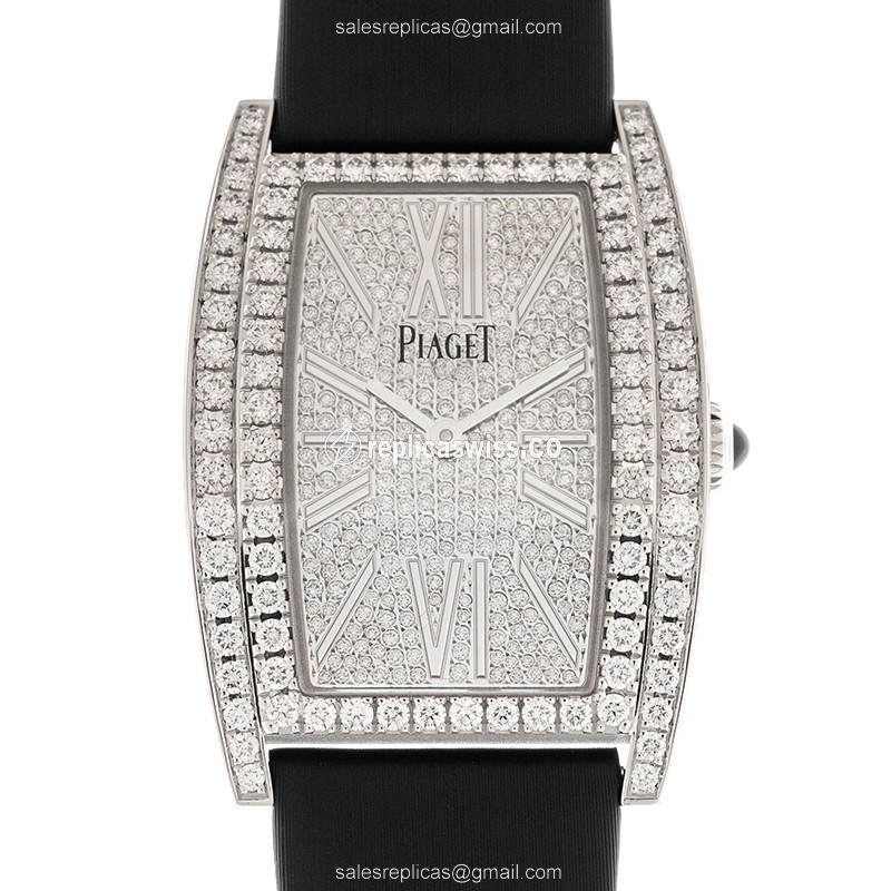 Piaget LIMELIGHT Quartz - 18kt White Gold - Diamond - Silver Dial - Black Satin Strap - Luxury Replica LIMELIGHT Watch