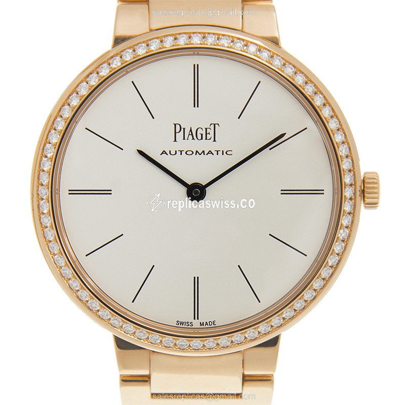 Piaget ALTIPLANO 18kt Rose Gold - Automatic - White Dial - Gold Strap - Luxury Replica ALTIPLANO Watch