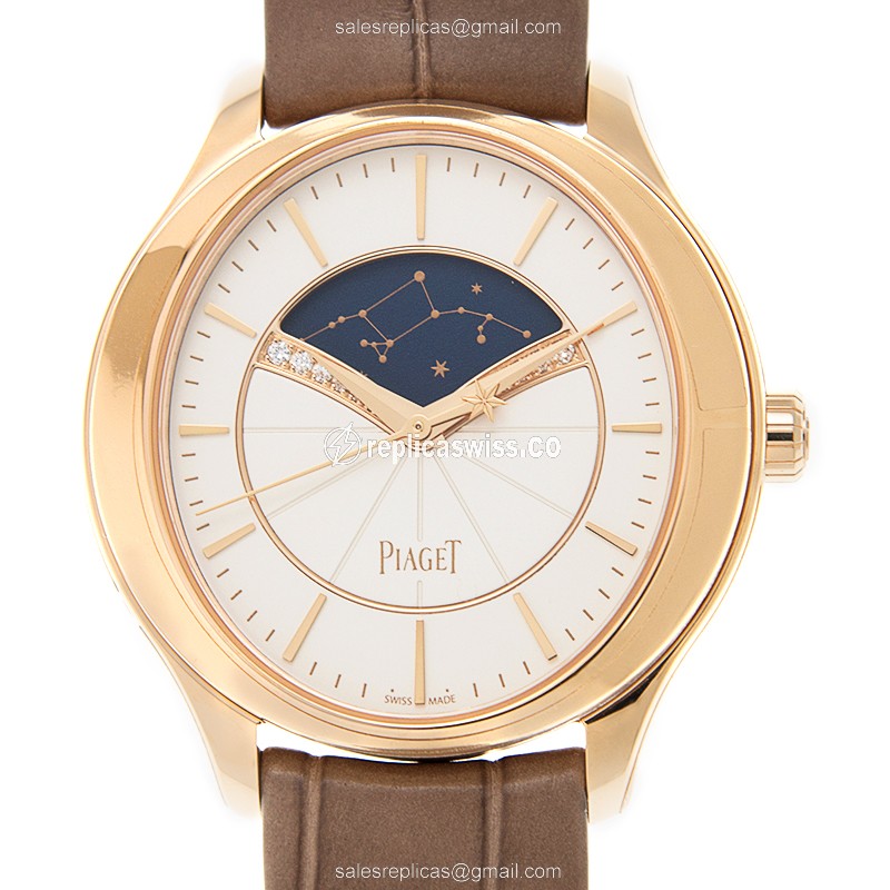 Piaget LIMELIGHT Replica - Automatic - 18kt Rose Gold - White Dial - Alligator Brown Strap