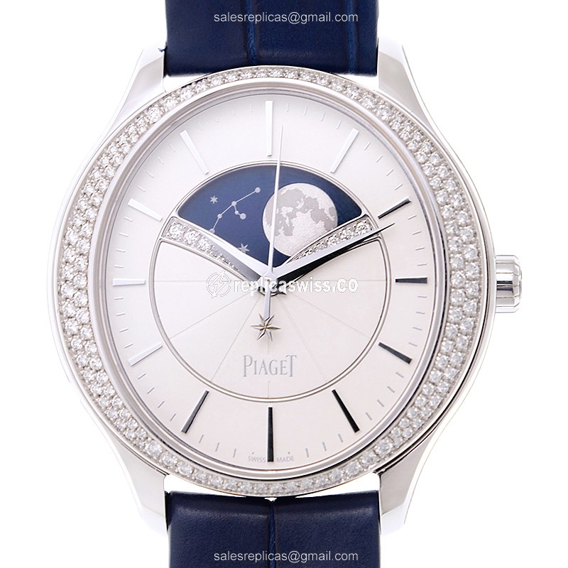 Piaget LIMELIGHT Replica - Automatic - 18kt White Gold - Diamond - White Dial - Blue Alligator Strap