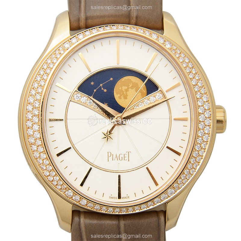 Piaget LIMELIGHT Replica - Automatic - 18kt Rose Gold Case - White Dial - Brown Alligator Strap - Luxury Replica LIMELIGHT Watch