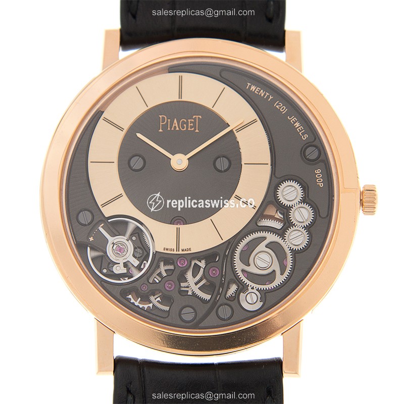 Piaget ALTIPLANO Replica - Manual - 18kt Rose Gold - Black Dial - Alligator Black Buckle - Luxury Replica ALTIPLANO Watch