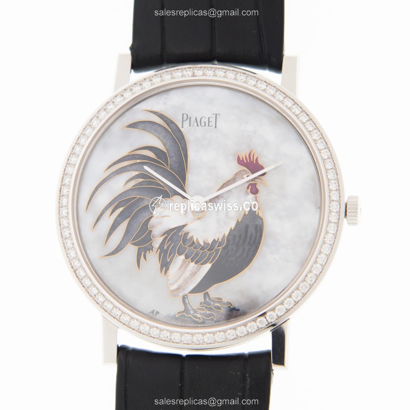 Piaget ALTIPLANO Replica - Manual Wind - 18kt White Gold - Diamond Accents - White Dial - Black Alligator Strap - Luxury Replica ALTIPLANO Watch