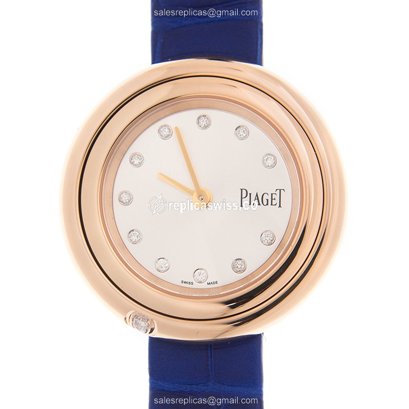 Piaget POSSESSION Quartz 18kt Rose Gold - White Dial - Blue Alligator Buckle