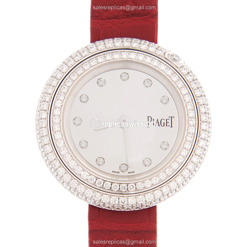 Piaget POSSESSION Replica - Quartz - 18kt White Gold - Silver Dial - Red Alligator Strap