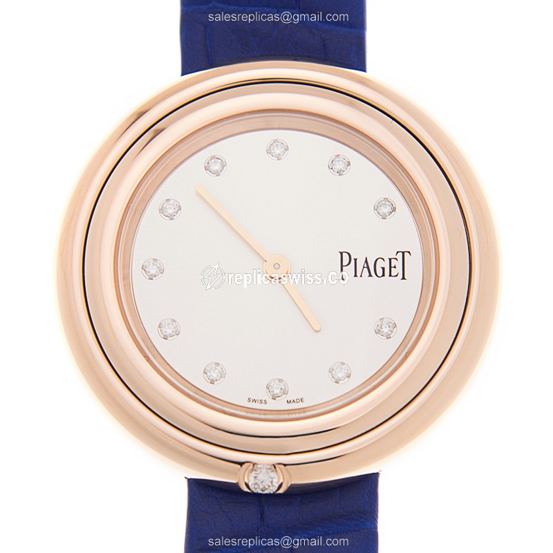 Piaget POSSESSION Replica - Quartz - 18kt Rose Gold - Silver Dial - Blue Alligator Strap
