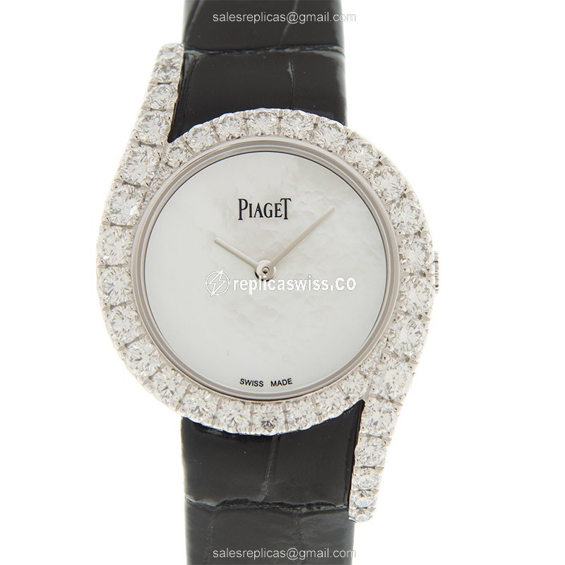 Piaget G0A44160 Replica - Quartz - 18kt White Gold - Diamond Dial - Black Alligator Strap - Luxury Replica LIMELIGHT GALA Watch