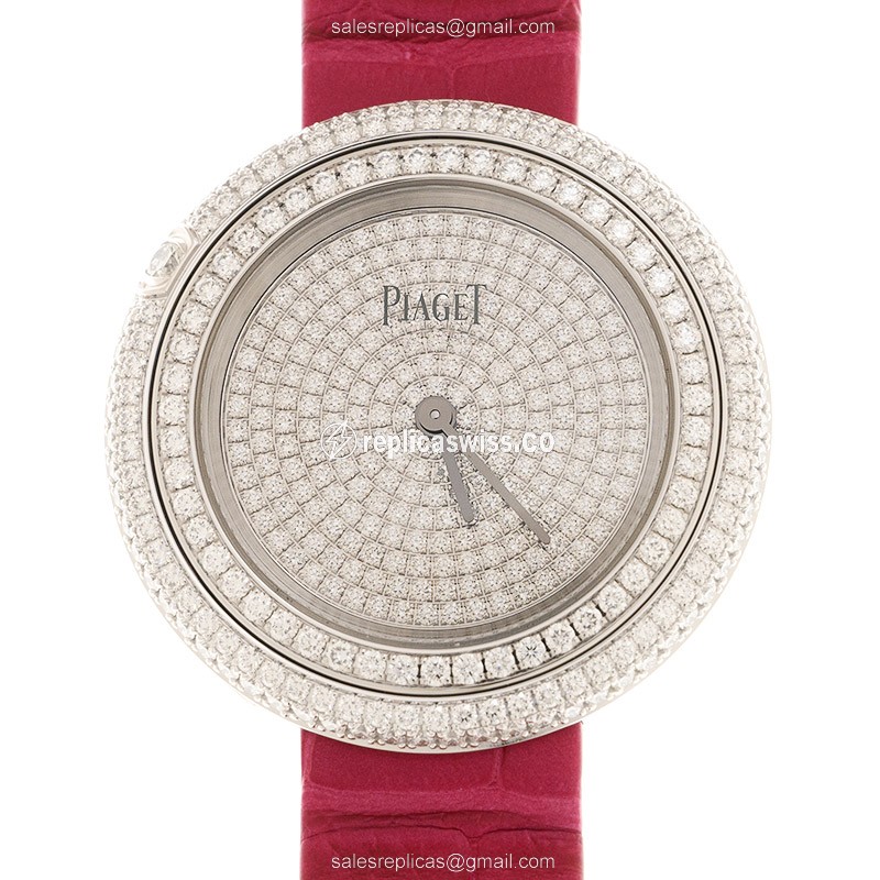 Piaget POSSESSION Quartz 18kt White Gold Diamond Clasp Pink Alligator Strap Silver Dial - Luxury Replica POSSESSION Watch