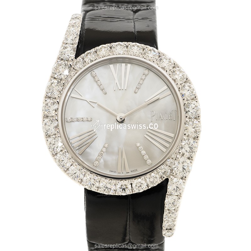 Piaget LIMELIGHT GALA Replica - Automatic - 18kt White Gold - Diamond Dial - Black Alligator Strap - Luxury Replica LIMELIGHT GALA Watch