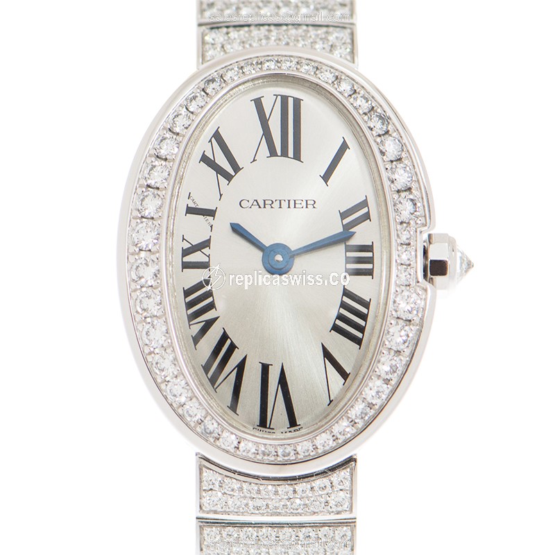 Cartier HPI00327 BAIGNOIRE - Quartz - 18kt White Gold - Diamond Dial - Silver Clasp - Luxury Replica BAIGNOIRE Watch